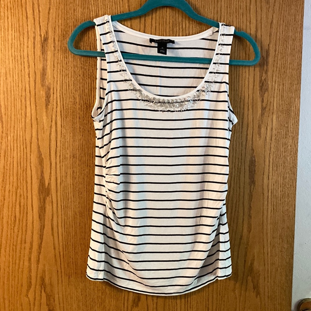 Cute White House Black Market sleeveless top with beading around collar